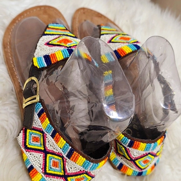 Coconuts by Matisse Diego Di Lucca Leather Boho Beaded Strappy Flat Sandals🌴 - Picture 7 of 7